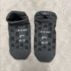 Pure Barre Gray Skull “but did you die?” Grip Socks